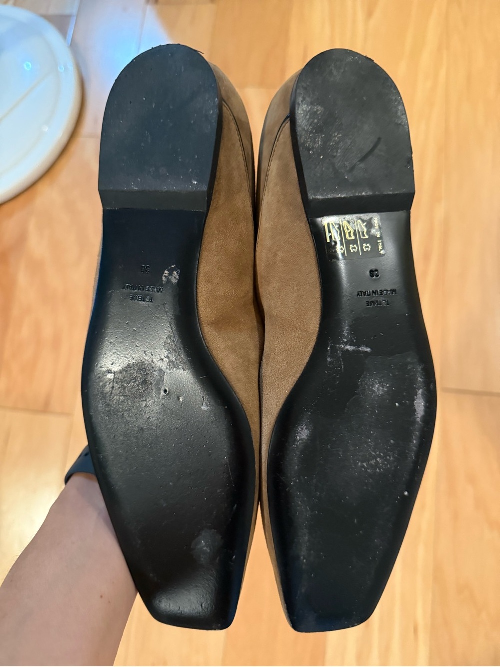 Toteme Suede Square-Toe Flats in Taupe - Picture 3 of 3